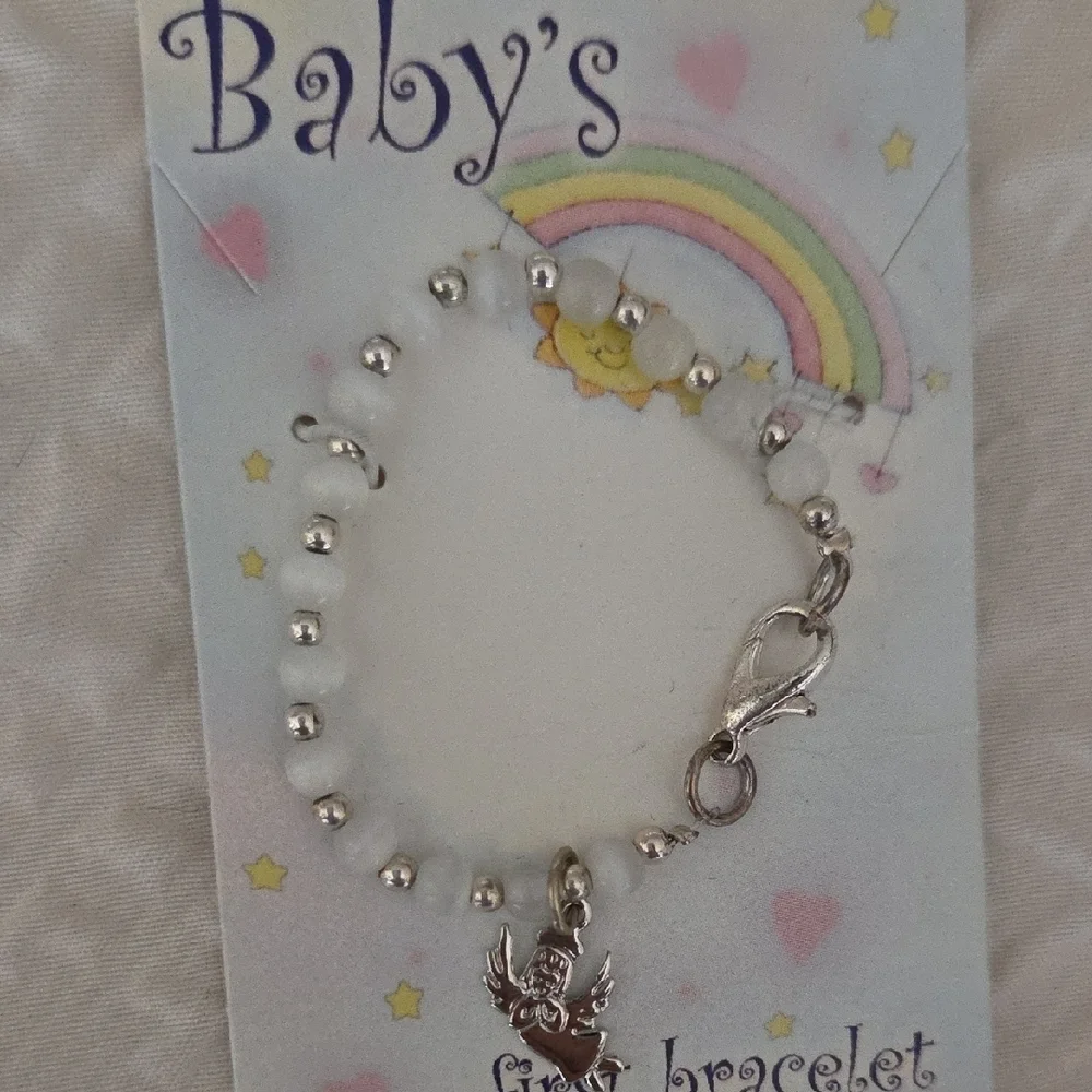 Baby's First Bracelet - Silver and White Angel Charm Bracelet